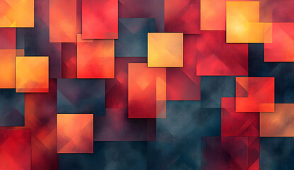 Poster - Vibrant abstract pattern of overlapping squares in warm colors. Perfect for backgrounds, designs, and artistic projects.