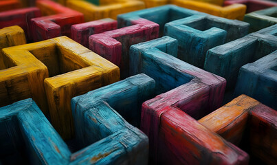 Poster - Colorful maze structure with abstract patterns, ideal for artistic and creative projects or background usage.