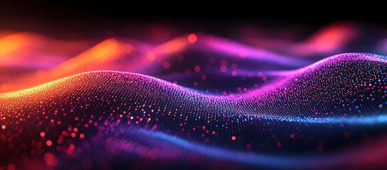 Poster - Vibrant abstract waves with glowing neon colors and sparkling droplets, creating a mesmerizing and dynamic visual experience.
