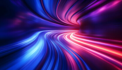 Poster - Vibrant abstract lines create a dynamic flow of color, blending blue and red shades in a mesmerizing digital art representation.