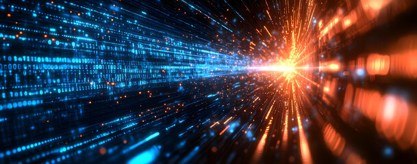 Poster - Dynamic digital beam of light showcasing vibrant colors and speed, perfect for technology, motion, and energy-themed projects.