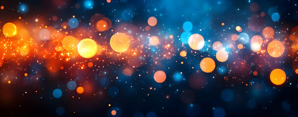 Poster - Colorful bokeh lights create a mesmerizing background, blending hues of blue, orange, and radiant glow for stunning visual appeal.