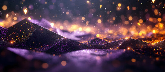 Poster - A stunning abstract landscape featuring shimmering purple and gold textures, creating a dreamlike, ethereal atmosphere.