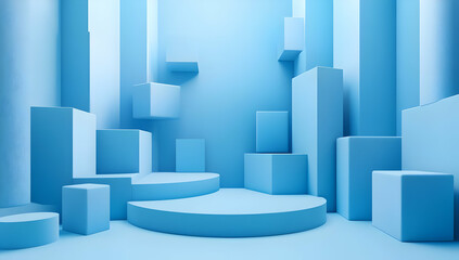 Poster - A serene blue backdrop featuring geometric shapes, ideal for creative projects, presentations, or minimalist decor.
