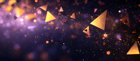 Poster - Abstract golden triangles floating in a dark, mystical space, creating a sense of depth and dynamic movement.