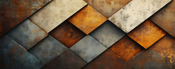 Poster - Abstract composition of overlapping metallic panels in various colors, creating a textured industrial background.