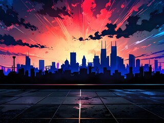 Wall Mural - Cityscape Silhouette with Vibrant Sky