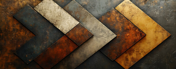 Poster - Abstract metal panel design featuring geometric shapes in various earthy tones, ideal for backgrounds and textures.