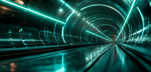 Poster - A futuristic tunnel illuminated by vibrant neon lights, creating an immersive perspective and captivating atmosphere.