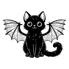 Sticker - cute black cat with bat wings Halloween sketch