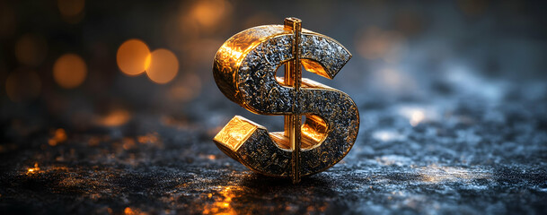 A glittering dollar symbol against a blurred background, representing wealth, finance, and prosperity.