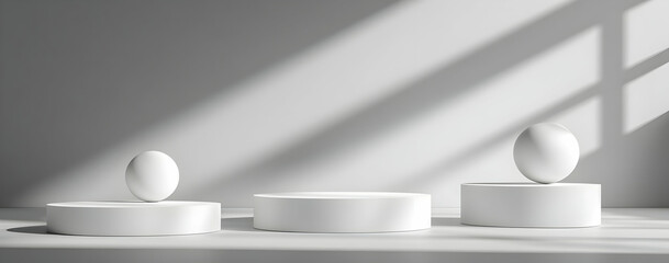 Poster - Minimalist composition featuring white shapes with shadows, perfect for modern design and creative presentations.