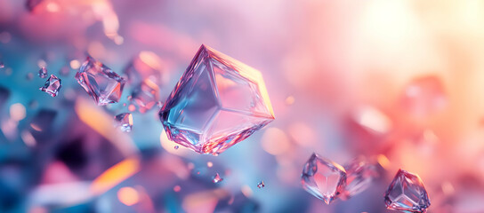 Poster - Stunning close-up of colorful crystals reflecting light, creating a mesmerizing, ethereal atmosphere with vibrant hues.