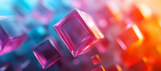 Poster - Vibrant abstract cubes in shades of pink and blue, creating a dynamic and colorful 3D visual effect for modern design projects.