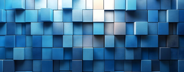 Poster - A vibrant collection of textured blue cubes arranged in a contemporary pattern, perfect for backgrounds and digital designs.