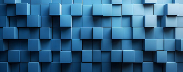 Poster - A stylish background featuring an arrangement of blue 3D cubes, ideal for modern design and creative projects.