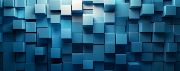 Poster - A visually striking composition of blue cubes, creating depth and texture in a modern abstract design, perfect for digital backgrounds.