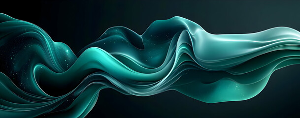 Poster - An abstract wave design showcasing fluid shapes and smooth textures in shades of teal and dark, perfect for artistic backgrounds.