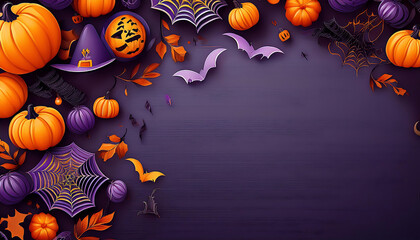 Wall Mural -  Set of Halloween-themed party decorations, illustrated with a top-down view and space f_1(908)