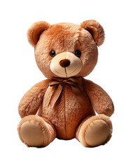 Brown smiling teddy bear doll, isolated on transparent background