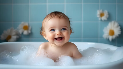 Wall Mural - Cute baby in bathtub 