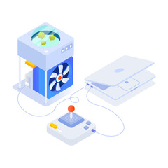 Sticker - Blockchain mining icon in isometric style 

