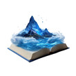 © 1000lnw - An imaginative book transforming into a mountain surrounded by swirling waves, symbolizing adventure and exploration.