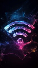 Poster - Glowing neon wifi symbol on dark background, digital connectivity concept