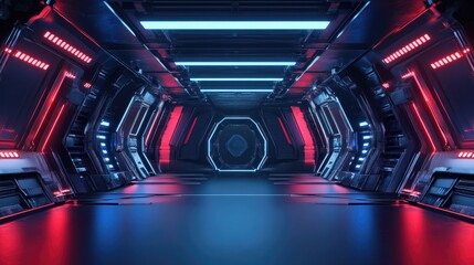 Poster - A futuristic stage setup with high-tech design elements, perfect for digital presentations or virtual environments.