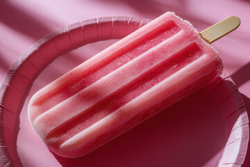 Wall Mural - Popsicles on a paper plate, against a background, top view, food photography, minimalist style, high resolution.