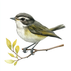 cute dusky warbler watercolor clipart illustration isolated