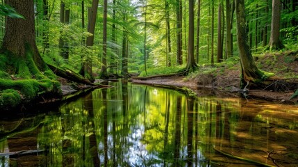  Serene Reflection in a Tranquil Forest Stream