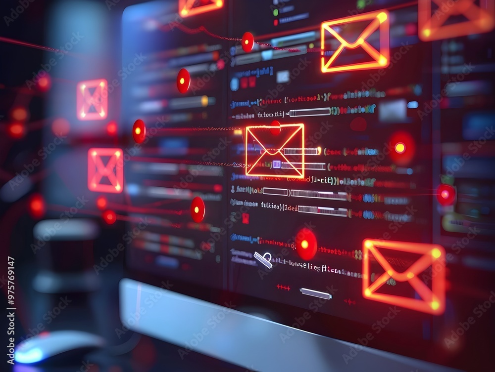 Simulated Phishing Attack on Computer Screen with Cybersecurity Alerts ...