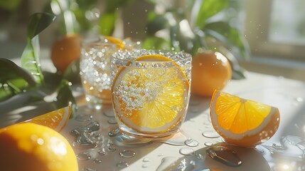 Canvas Print - Refreshing Orange Drink with Sparkling Water