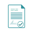© NeuroArtStream - Signed document icon with checkmark in teal, representing verification and approval