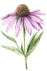 Wall Mural - Vintage botanical illustration of a purple coneflower blooming on a white background