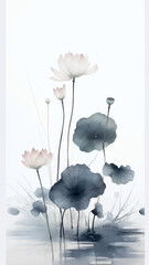 Poster - Elegant watercolor lotus flowers