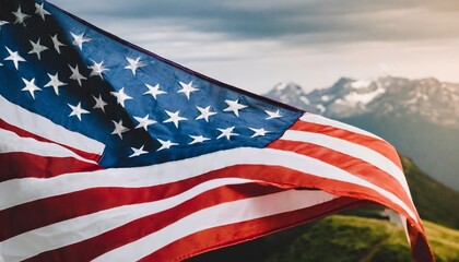 Wall Mural - Isolated American flag with depth of field showcasing stars and stripes in vibrant colors