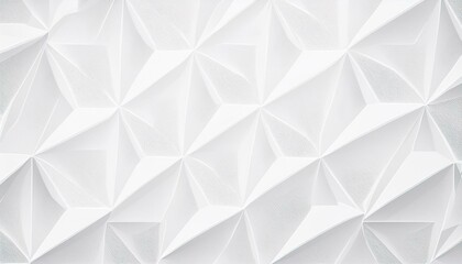 Poster - Mesh of three-dimensional white triangles geometrical background wallpaper banner flat lay top view from above. Minimalist hexagon pattern with soft white and light grey tones, clean and seamless