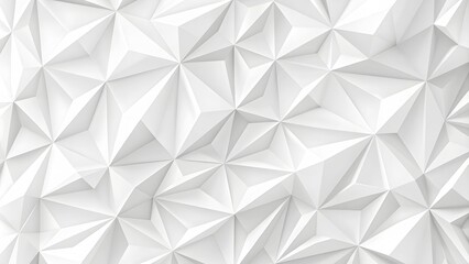 Poster - Mesh of three-dimensional white triangles geometrical background wallpaper banner flat lay top view from above. Minimalist hexagon pattern with soft white and light grey tones, clean and seamless