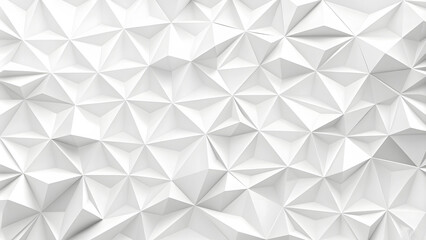 Poster - Mesh of three-dimensional white triangles geometrical background wallpaper banner flat lay top view from above. Minimalist hexagon pattern with soft white and light grey tones, clean and seamless