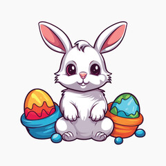 Wall Mural - Cute Easter bunny with eggs