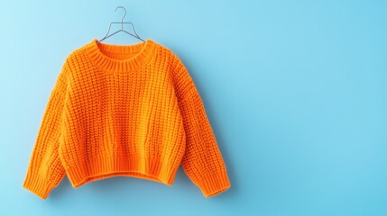 Orange Knit Sweater on Blue Background