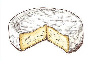 This is a detailed illustration of a whole cheese wheel cut in half showing the texture