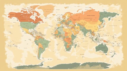  A vector map of the world with detailed country borders and labels, ideal for travel or educational purposes