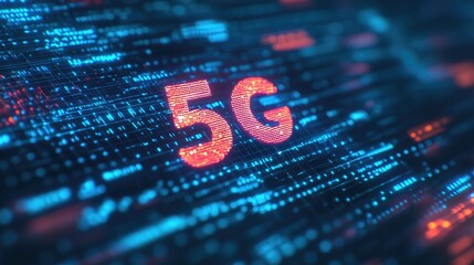 Aufkleber - Futuristic 5G text overlaid on a digital wave pattern, signifying rapid data transmission and modern connectivity.
