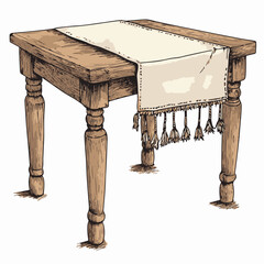 Canvas Print - Hand-Drawn Wooden Table with Decorative Tablecloth