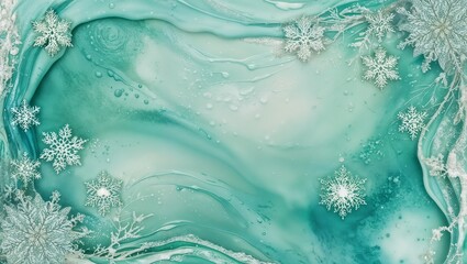 Abstract winter background design with turquoise waves and snowflakes for seasonal decor copy space