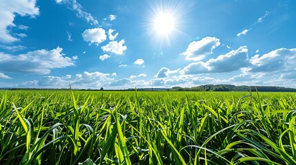 Green grass field under the sun