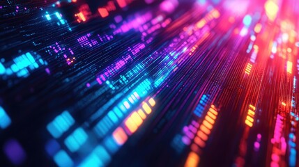 Poster - A vibrant abstract background with glitch effects, neon colors, and distorted pixels creating a futuristic digital vibe.
